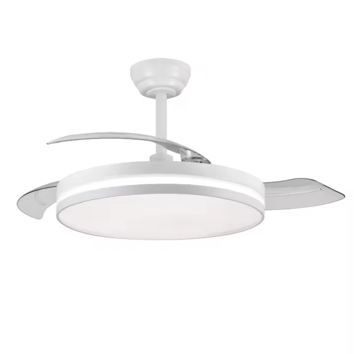 Ventilador De Techo motor Dc Eplus Blanco con Aspas Desplegables 60w. 3 Temperaturas seleccionables, control remoto con temporizador y Memoria, 6097 Lumenes intensidad regulable, luz de noche, 6 velocidades funcion brisa, Ultra silencioso. - 1