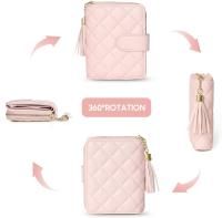Cartera para tarjetas de crédito para mujer, tarjetero de piel acolchada con bloqueo RFID, tarjetero con cremallera, bolsillo para monedas con cremallera y ventana para DNI - Rosa - details 4