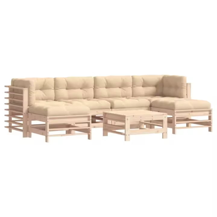 vidaXL Juego de muebles de jardín 7 piezas y cojines madera maciza - 1