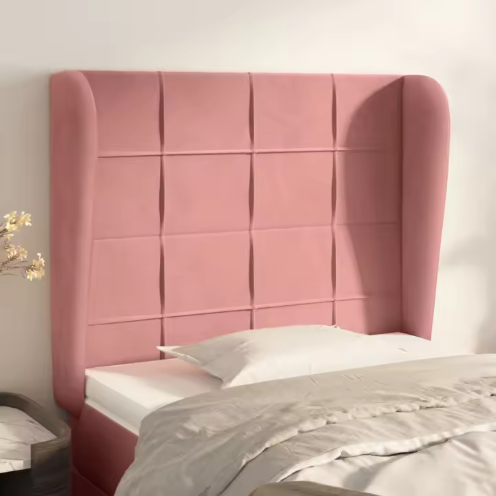 vidaXL Cabecero con orejas de terciopelo rosa 83x23x118/128 cm - 1