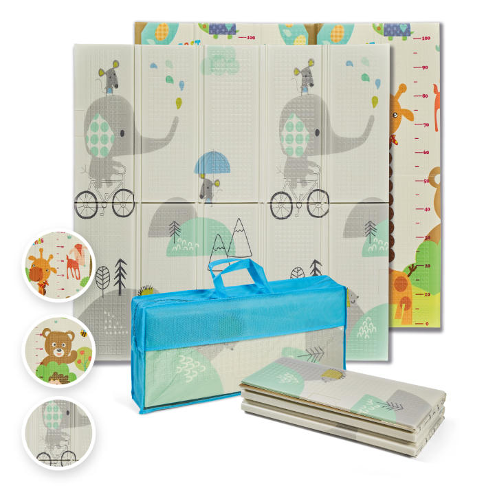 MS Trendy - Alfombra de Juegos para Bebé 120x120 cm - Doble Cara, Tapete Muy acolchado (1cm Grosos), Plegable y con Bolsa de transporte - Portátil con Bolsa de transporte - Ideal para regalo
