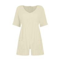 Monos De Verano Casuales Para Mujer Con Hombros Descubiertos Y Mangas Cortas Ruched Estilo Romper De Piernas Largas Con Bolsillos De Poliéster - details 43