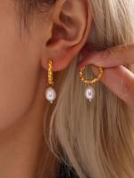Pendientes Colgantes de Perla Natural de Agua Dulce + Maple Inoxidizable Dorado 18K,Aros Retorcidos Chapayos en Oro,Joyería de Moda para Mujer,Diseño Elegante y Sofisticado, Resistentes al Agua,Duraderos, accesorios de Lujo,Idea de Regalo para Cumpleaños - details 0