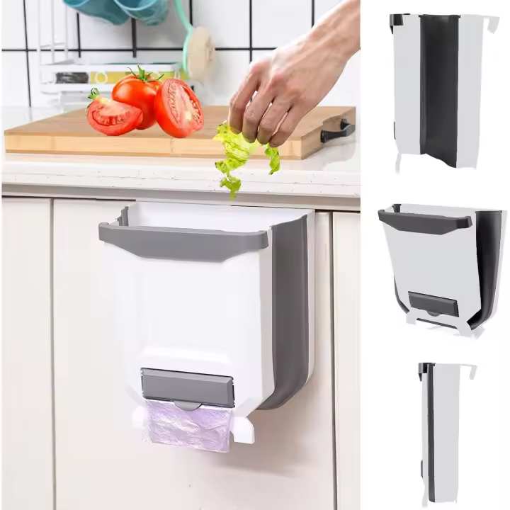 Cubo de basura plegable pequeño de 2,4 galones para cocina colgante de 10 litros, blanco - 1
