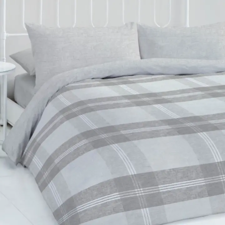 Funda Nórdica TARTAN Textil Blanca 50% Poliéster 50% Algodón - Dos Tonos - Reversible - Cama 90 Cm - 1
