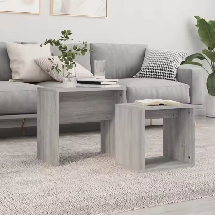 vidaXL Mesas de centro apilables 2 pzas madera ingeniería gris Sonoma - 1