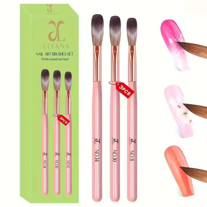 Set De 3 Pinceles Para Uñas De Acrílico Profesionales Tamaños 8/10/14 Aplicación De Acrílico Y Extensión De Uñas Artísticas - 1