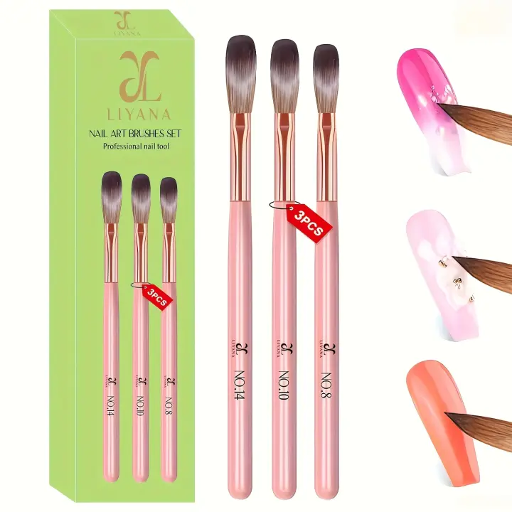 Set De 3 Pinceles Para Uñas De Acrílico Profesionales Tamaños 8/10/14 Aplicación De Acrílico Y Extensión De Uñas Artísticas - 1