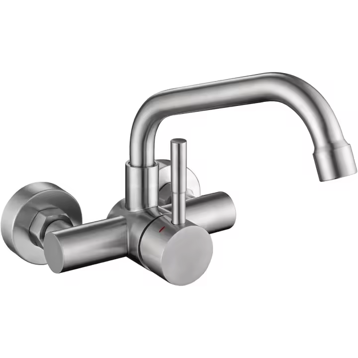 Grifo Cocina de Cocina 11 cm, Griferia de Fregadero EN LA Mesa 360 ° Giratorio, Mezclador Monomando de Acero Inoxidable 304, Aireador Extraible, Agua Fría y Caliente - 1