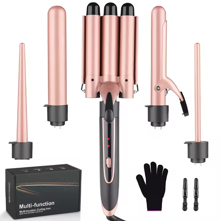 Juego De 5 En 1 Rizador De Pelo Con 3 Barras De Tamaño Diferente Dual Voltaje Calentamiento Instantáneo Ajuste De Temperatura Crimpador Para Mujeres - 1