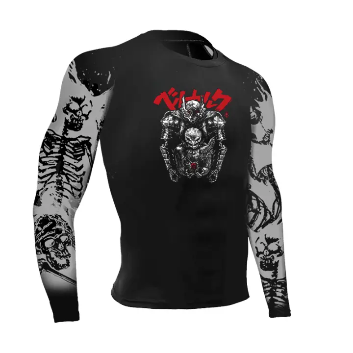 Camiseta De Compresión Para Hombre Con Estampado 3D Musculoso Manga Larga Guardia Contra Vaho Deporte Fitness Secado Rápido Top Corto Para Entrenamiento - 1