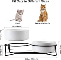Tazón de cerámica para gatos (2x400ml), tazón de almuerzo doble para gatos, tazón elevado para comida/agua-blanco - details 0