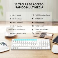 Teclado Inalámbrico Silencioso Español, Teclas de Perfil Bajo, Teclado Numérico, Receptor USB 2.4GHz, Ergonómico Wireless Keyboard para Windows Mac PC Ordenador Portátil - Plata - details 3