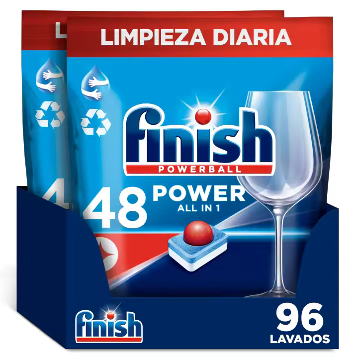 Finish Powerball Power All in 1 Pastillas para lavavajillas Regular 96 pastillas, Limpieza y Brillo Diario - 1