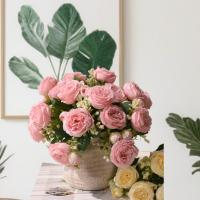 Bouquet De Flores Artificiales Peonía Rosa Púrpura 30cm 5 Cabezas Grandes Y 4 Brotes Pequeños Decoración Para Casamiento Y Hogar - details 3