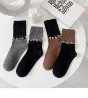 Calcetines De Algodón Para Mujer Diseño Asimétrico De Color Con Contraste Alta Cintura Moda Otoño Invierno Casual Unisex - details 0