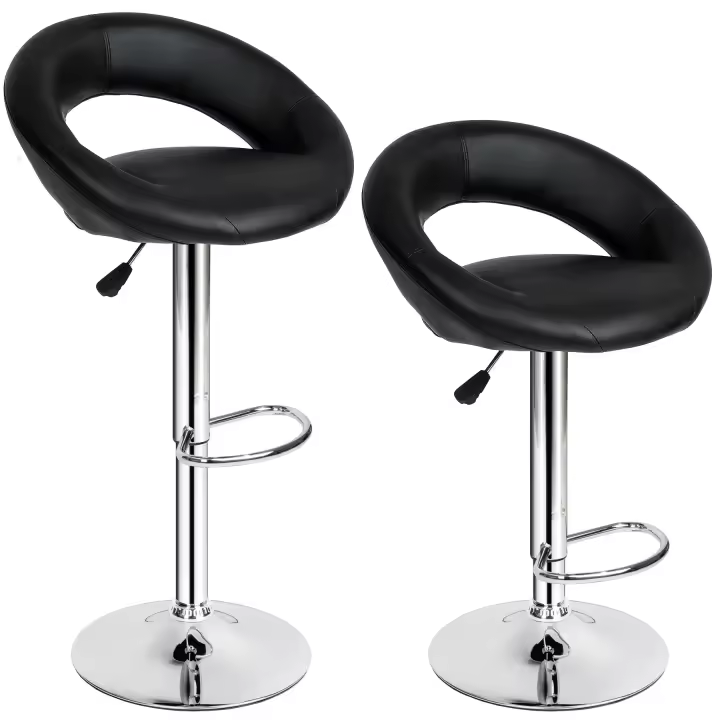 Tectake - 2 Taburetes de bar cuero sintético Christian  Giro de 360° y ajustable en altura  Pie y base de acero cromado  Alto asiento: aprox. 63-83 cm // Peso: aprox. 6,5 kg - 1