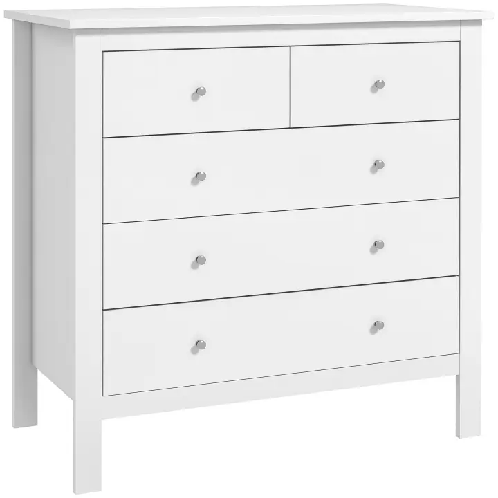 HOMCOM Cómoda con 5 Cajones, Cómoda Dormitorio con Patas Elevadas, Cajonera para Salón, Oficina, Estilo Moderno, 79x39,5x80,5 cm, Blanco - 1