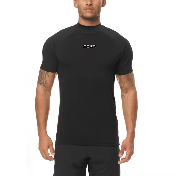 Compression Quick Dry T-shirt Men Casual Fashion Print Slim Fit Short Shirts Male Gym Fitness Bodybuilding Workout Tops Clothing - 1