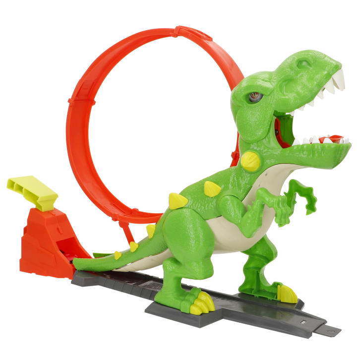 Teamsterz - Pista lanzadora de coches, con looping y dinosaurio gigante, coche metálico incluido, juguete manual sin pilas, diseño colorido y tamaño grande, desarrolla coordinación ojo-mano, habilidad manual e imaginación, para niños y niñas desde 3 años
