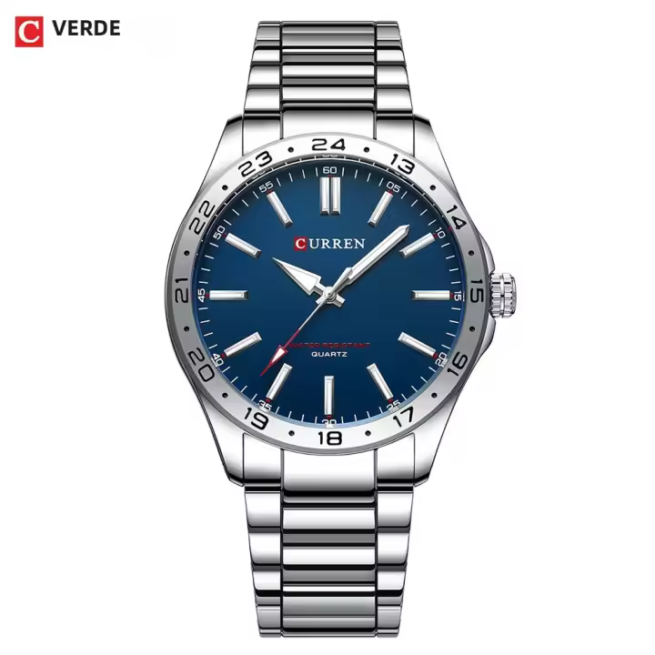 Reloj De Pulsera De Moda Para Hombre CURREN Ultrafino De Acero Inoxidable Resistente Al Agua Con Dial Luminoso Y Cierre De Pulsera - 1