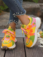 Nuevas Zapatillas De Mujer 2024 Cómodas Y Transpirables Con Cordones Plataforma Baja Para Exterior Casual Colorido Mesh - details 4