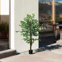 HOMCOM Ficus Artificial con Troncos Naturales Planta Artificial con Maceta Árbol Artificial Decoración para Hogar Salón Oficina Verde - details 5