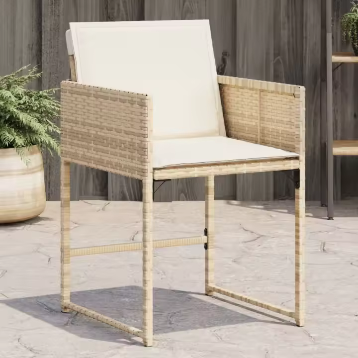 vidaXL Sillas de jardín con cojines 4 uds ratán sintético beige - 1