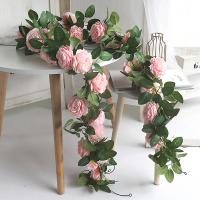 Guirnalda De Pekoe Rosa De Seda Con Hojas Y Ramas De Iva Para Decoración De Bodas Y Fiestas Colgante Para Pared Y Jardín - details 0