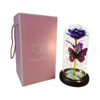 Lámpara De Rosas Artificiales Con LED Colores Y Mariposa En Vidrio Regalo Para Mujeres Luz De Galaxia Rosa Artificial Con Mariposa Y LED Colorido - details 19