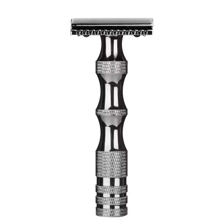 Afeitadora clásica de doble hoja con mango de Metal antideslizante para hombre, maquinilla de afeitar Manual de estilo Vintage (negro) - 1