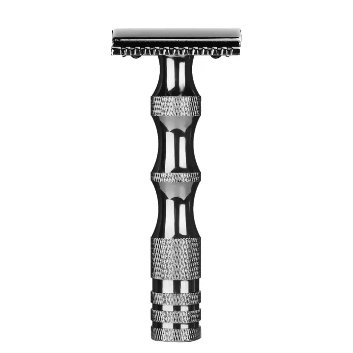 Afeitadora clásica de doble hoja con mango de Metal antideslizante para hombre, maquinilla de afeitar Manual de estilo Vintage (negro) - 1