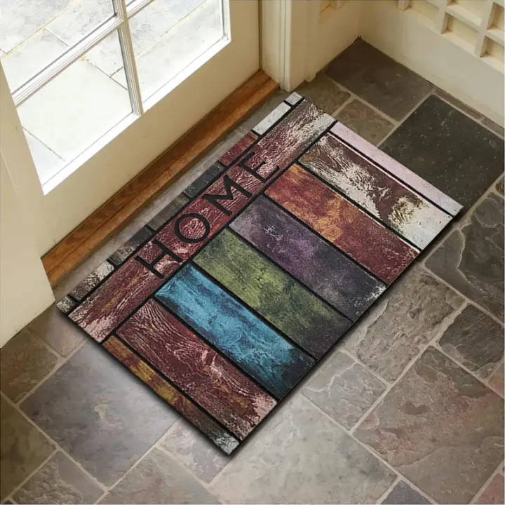 Alfombra De Entrada Decorativa Para Piso De Hogar Con Patrón De Piedra Y Madera Antideslizante Lavable Sencilla Lujo Ligero Para Baño Y Cocina - 1