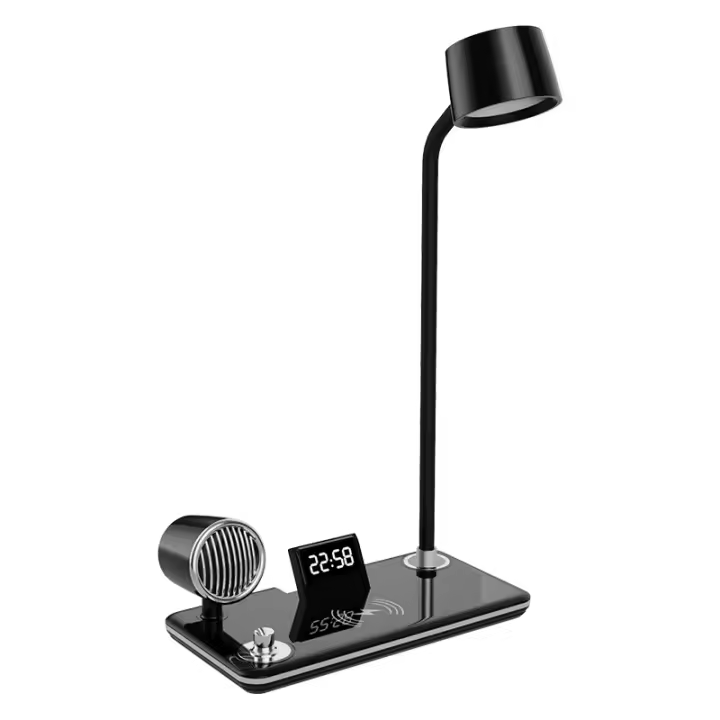 Lámparas LED de escritorio para oficina en casa, cargador inalámbrico, lámpara de escritorio pequeña con Bluetooth, lámparas táctiles para mesita de noche, luz nocturna de lectura con reloj - 1