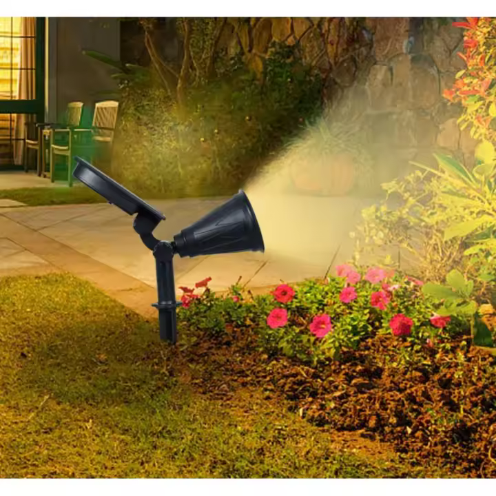 MIL LUCES FOCO SOLAR PINCHO 5W LUZ CALIDA 500 LUMEN IP 65 PLACA REGULABLE 7LED BATERIA 1200MAH - 1