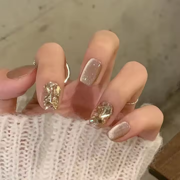 Set De Uñas Postizas Cuadradas 24 Piezas + 1 Archivo + 1 Pieza De Pegamento De Gel Combos De Uñas Postizas De Acrílico - 1