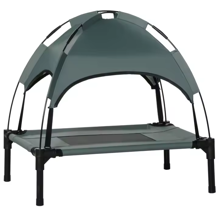 PawHut Cama Elevada para Mascotas Portátil con Toldo Extraíble Tela Transpirable al Aire Libre para Interior y Exterior 61x46x62 cm - 1