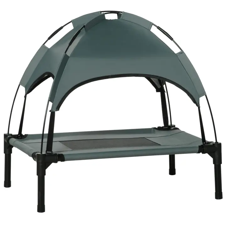 PawHut Cama Elevada para Mascotas Portátil con Toldo Extraíble Tela Transpirable al Aire Libre para Interior y Exterior 61x46x62 cm - 1