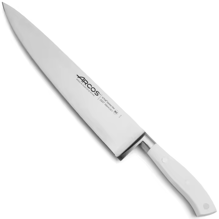 ARCOS Riviera Blanc - Cuchillo de Chef (250 mm) - Hoja de Acero Inoxidable Forjado Nitrum® - Mango Blanco de Polioximetileno (POM) - 1