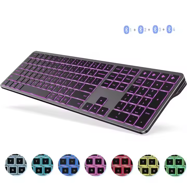 Teclado Inalámbrico Bluetooth Con Iluminación Multicolor Recargable Para Multiple Dispositivos Compatible Con Laptop Tablet iPad Estilo Ergonómico Multifuncional - 1