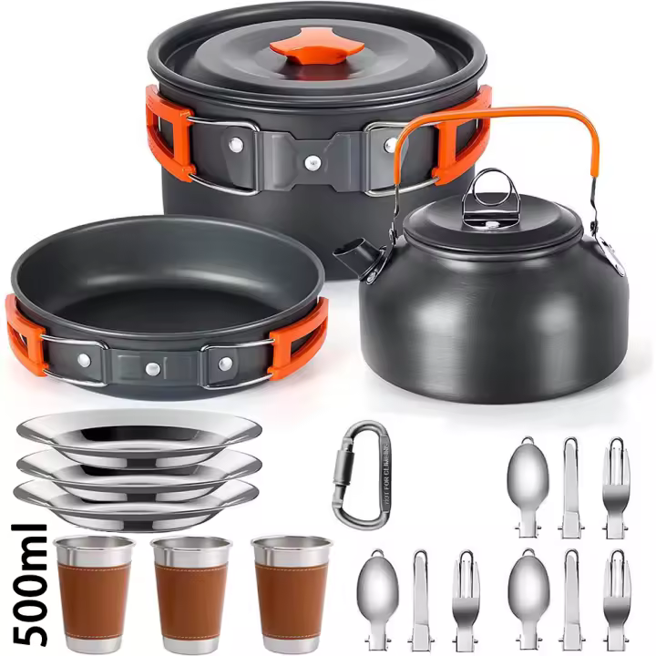 Juego De Cocina Para Camping LISM Para 2-3 Personas Sello Antigoteado Con Vaso De Té Aluminio Plegable Para Picnic Al Aire Libre - 1