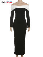Vestido Bodycon Largo Elegante Para Mujer Con Pecho Abierto Y Volantes Estilo Casual De Otoño Con Patchwork Y Manga Larga Elástico - details 2