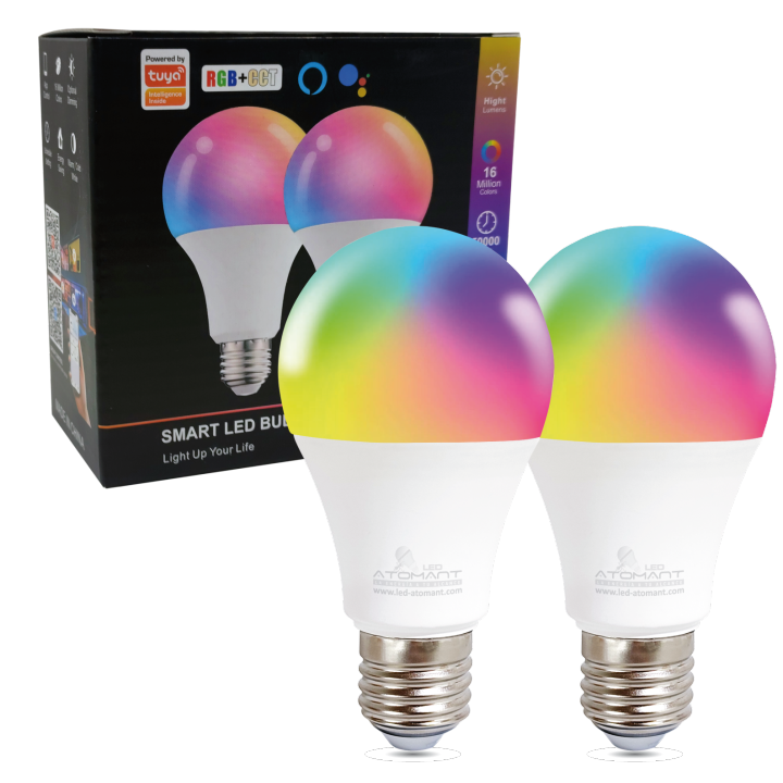 LED ATOMANT Bombilla LED Inteligente WiFi E27 8W RGB+CCT (Blanco Cálido, Neutro y Frío), Regulable, Equivalente a 90W Tradicional, Control por App, Compatible con Alexa, Google Home, Smart Life, Iluminación Domótica