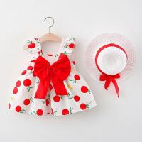 Conjunto De 2 Piezas Vestido De Verano Para Niñas Estilo Nuevo Con Sombrero Y Lazo Splice Lemon Imprimir Encaje Sin Mangas Longitud De Pierna Vestido De Niñas - details 2