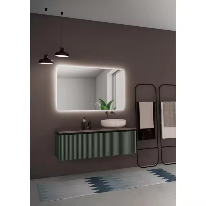 IMEX - Espejo Baño con Luz  Espejo de Baño Grande  Espejo LED Antivaho  Espejo de Pared Cuadrado 100x80cm  Serie Italia  Color Cromo - 1