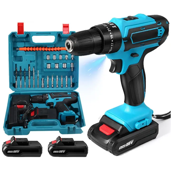 28V Cordless Impact Drill High Power Rechargeable Electric Screwdriver Electric Hammer Drill Power Tools With 2 batteries - 1