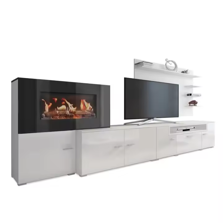 Skraut Home - Mueble salón comedor con chimenea eléctrica con 5 niveles de llama, 3 acabados de color posibles, 290x170x45 cm - 1