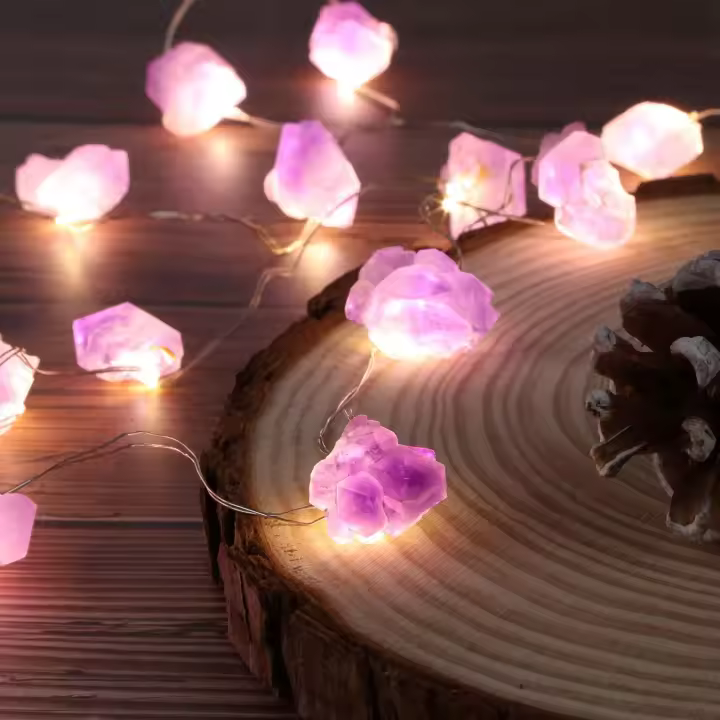 Luces decorativas de cristal de amatista, lindas luces de cadena de hadas de 3 metros, 30 piedras naturales con control remoto para adornos colgantes de dormitorio, decoración de fiesta de Reiki - 1