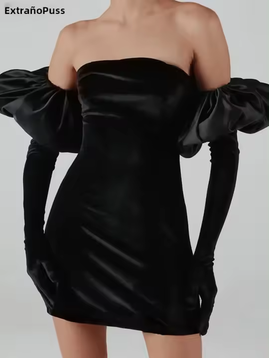 Vestido De Veludo Sin Espalda Para Mujer Con Guantes Nublados Bodycon Elástico Romántico Francesa Para Fiesta De Cumpleaños Vacaciones Streetwear - 1