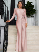 Vestido Maxi Dulzura Elegante Y Sólido Con Hombros Acentuados Y Cintura Definida Para Fiesta De Noche Mujer Otoño Invierno - details 30